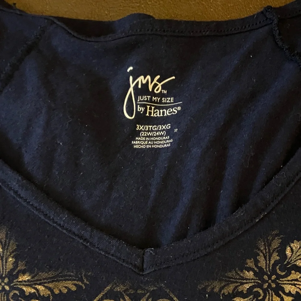 Just My Size Blue and Gold Patterned Long Sleeve Tee - Picture 3 of 3